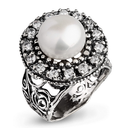 Серебряное кольцо Yaffo с жемчугом и фианитами
